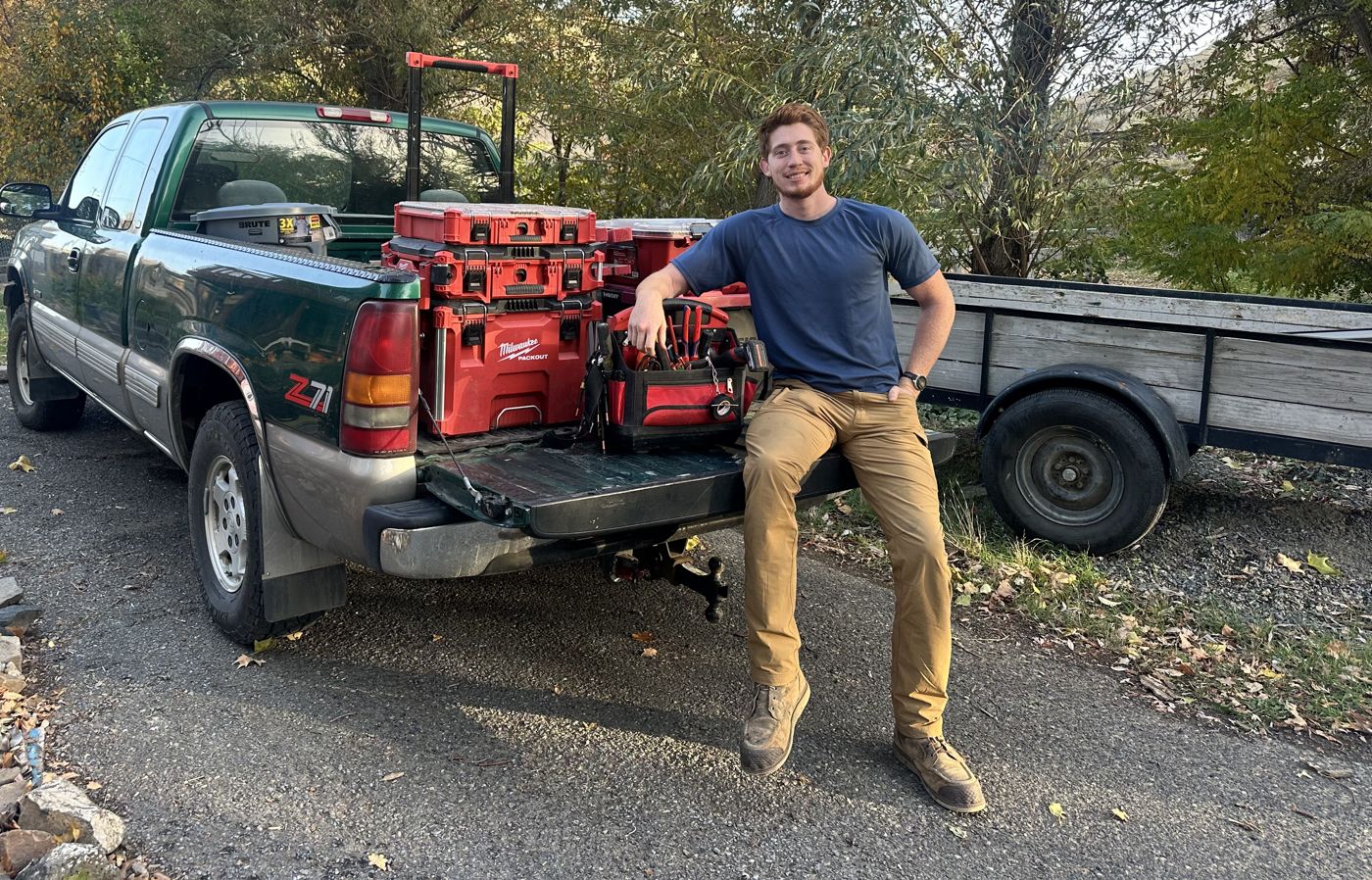 Jesse at his truck, loaded with tools