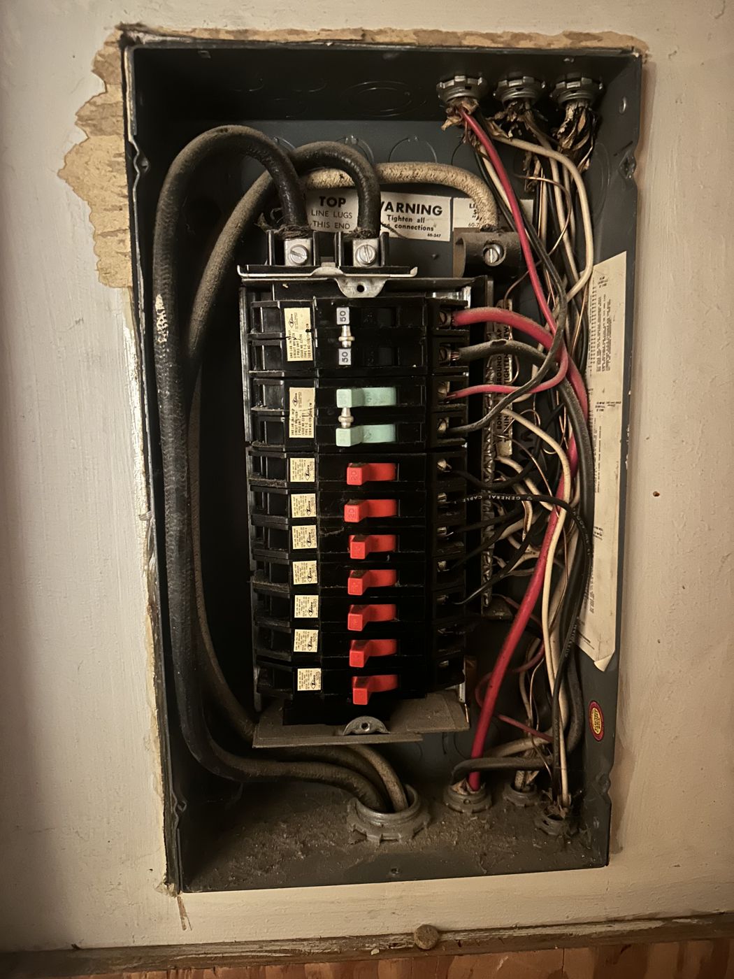 An old breaker panel before replacement